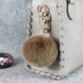 Pom Pom Key Chain Genuine Rabbit Fur Fluffy Ball KeyChain for Womens Bag Accessories Car Key Ring Handbag Decoration